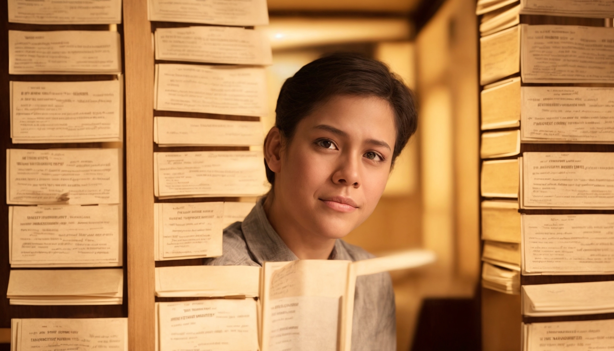 Theater critic reviewing playbills at a lobby desk representing the latest world theater news